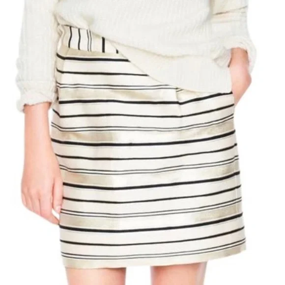 J. CREW Women’s Metallic Gold & Black Stripe Mini Skirt Size 4 - Picture 3 of 11